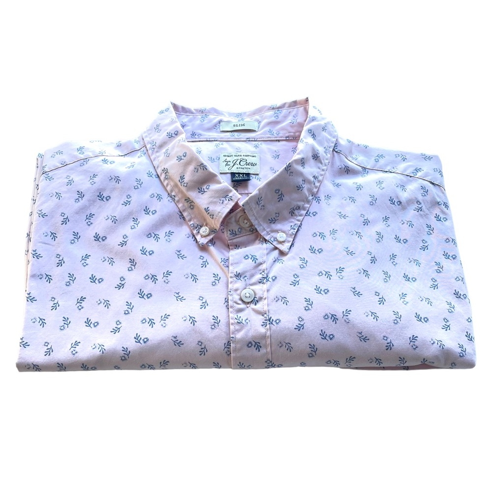 J. Crew "Secret Wash Shirting" Button Down Long Sleeve Pink w/Blue Leaves in XXL